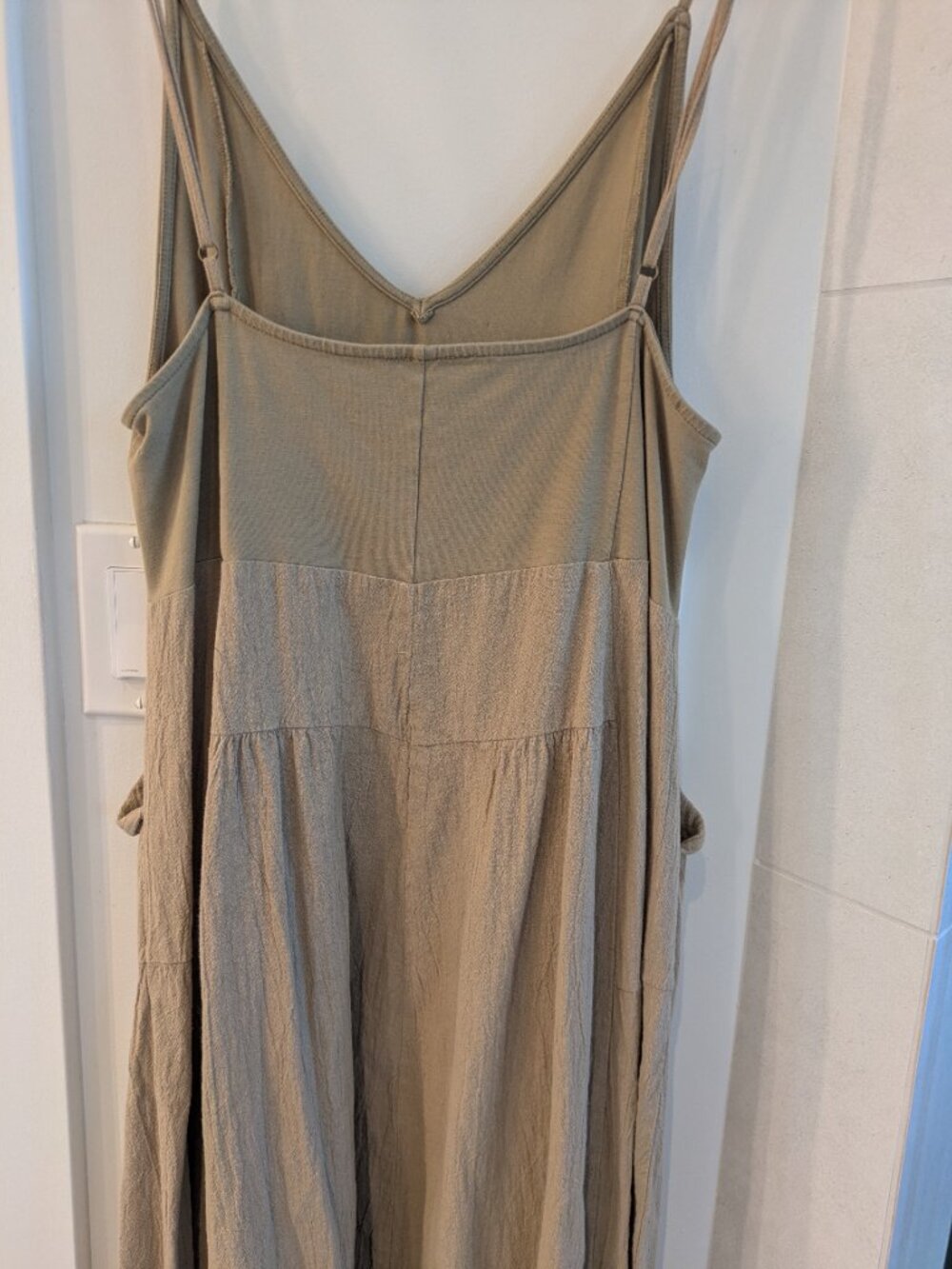 Free People Soledad Linen Blend Midi Dress in Khaki Size L. - Picture 4 of 7